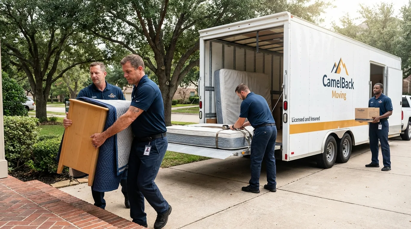 Crew loading residential truck for cross-state move from Bunkerville, NV